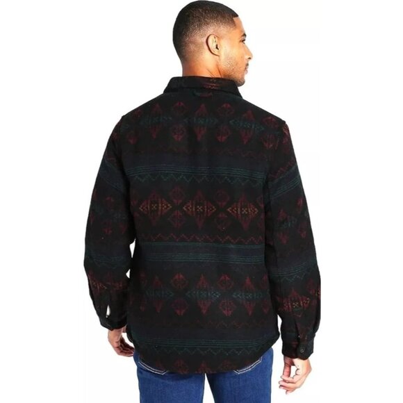 Jachs Mens Wool Sherpa Lined Flannel Shirt Jacket Long Sleeve Size L Multi Aztec - Picture 2 of 16